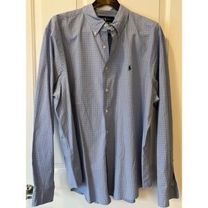 Ralph Lauren Men's Classic Fit Long Sleeve Oxford Shirt, Blue Checkered, XXL